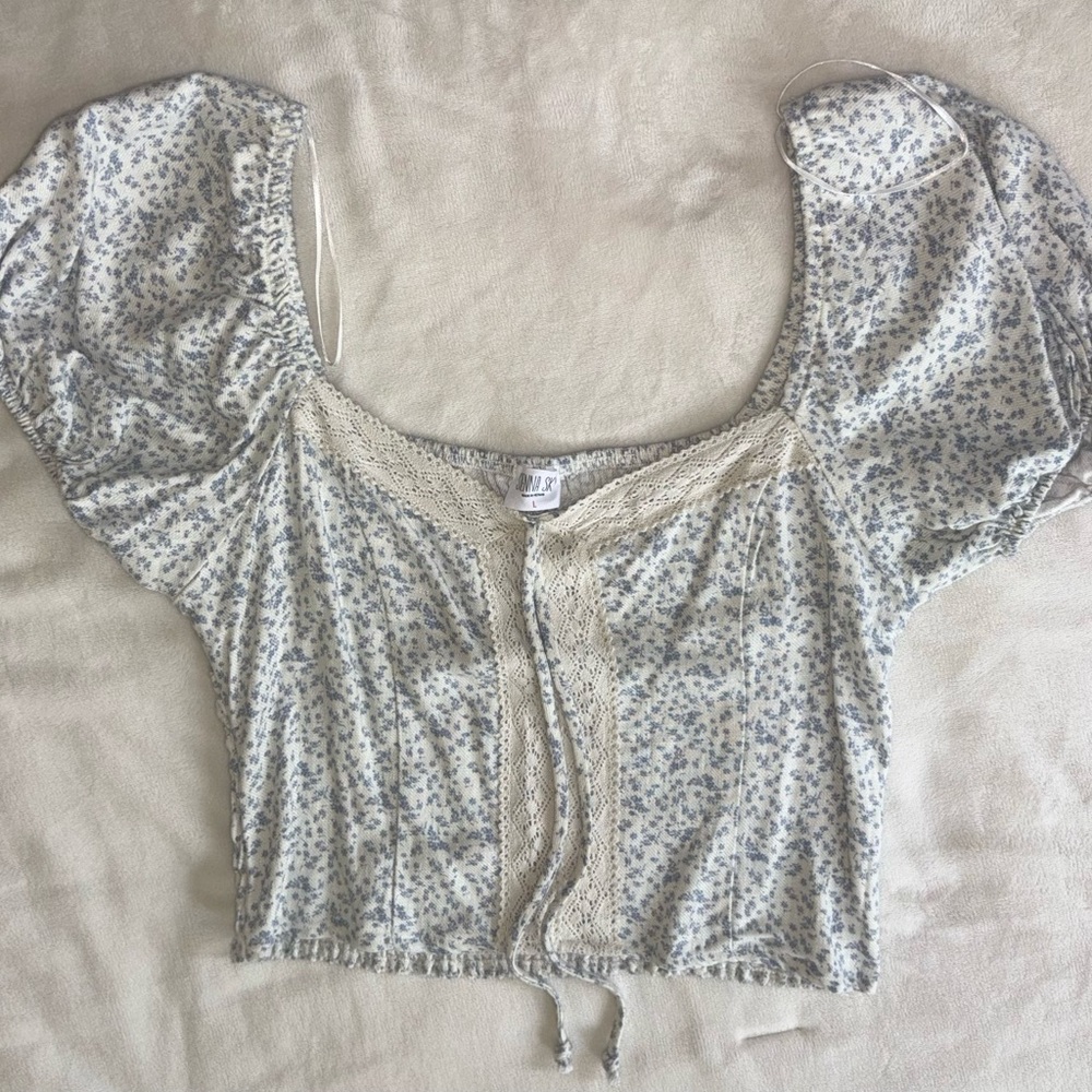 Sienna Sky Cream and Blue Floral Blouse